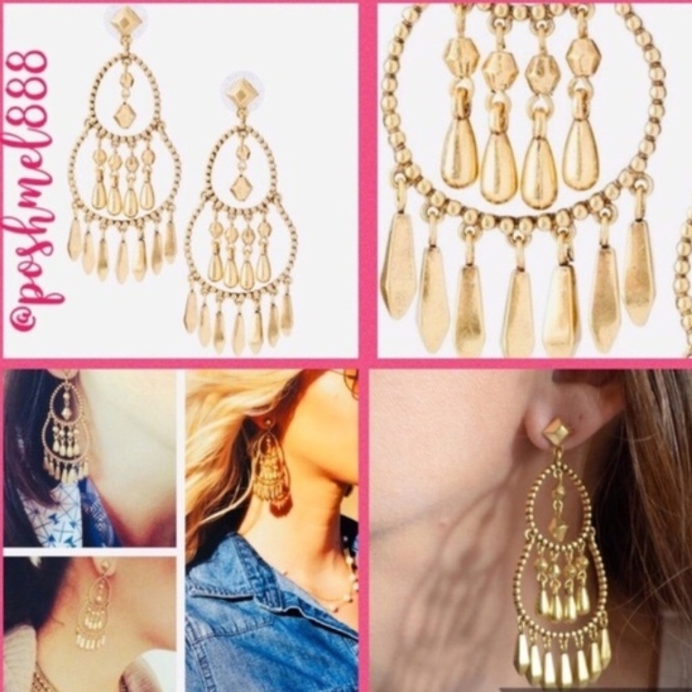 Stella & Dot | Vintage Gold Reverie Chandelier Shoulder Duster Tiered Earrings - Picture 5 of 12